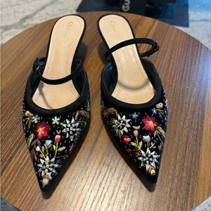 ChristianDior DIOREVE Black Floral Embroidered Heels